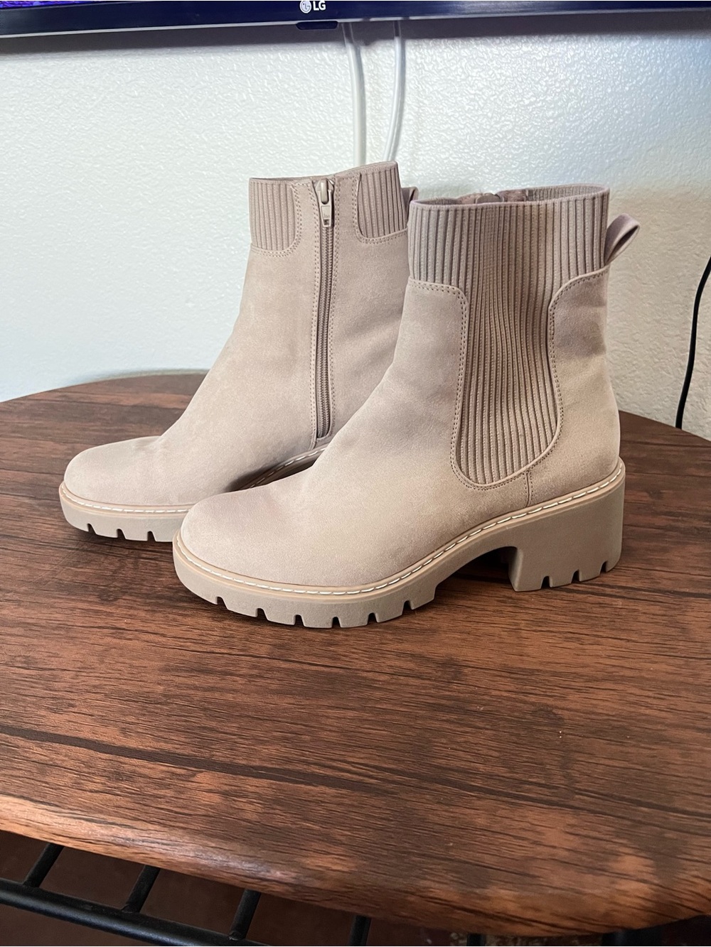 No Boundaries Chunky Chelsea Ankle Boots in Taupe